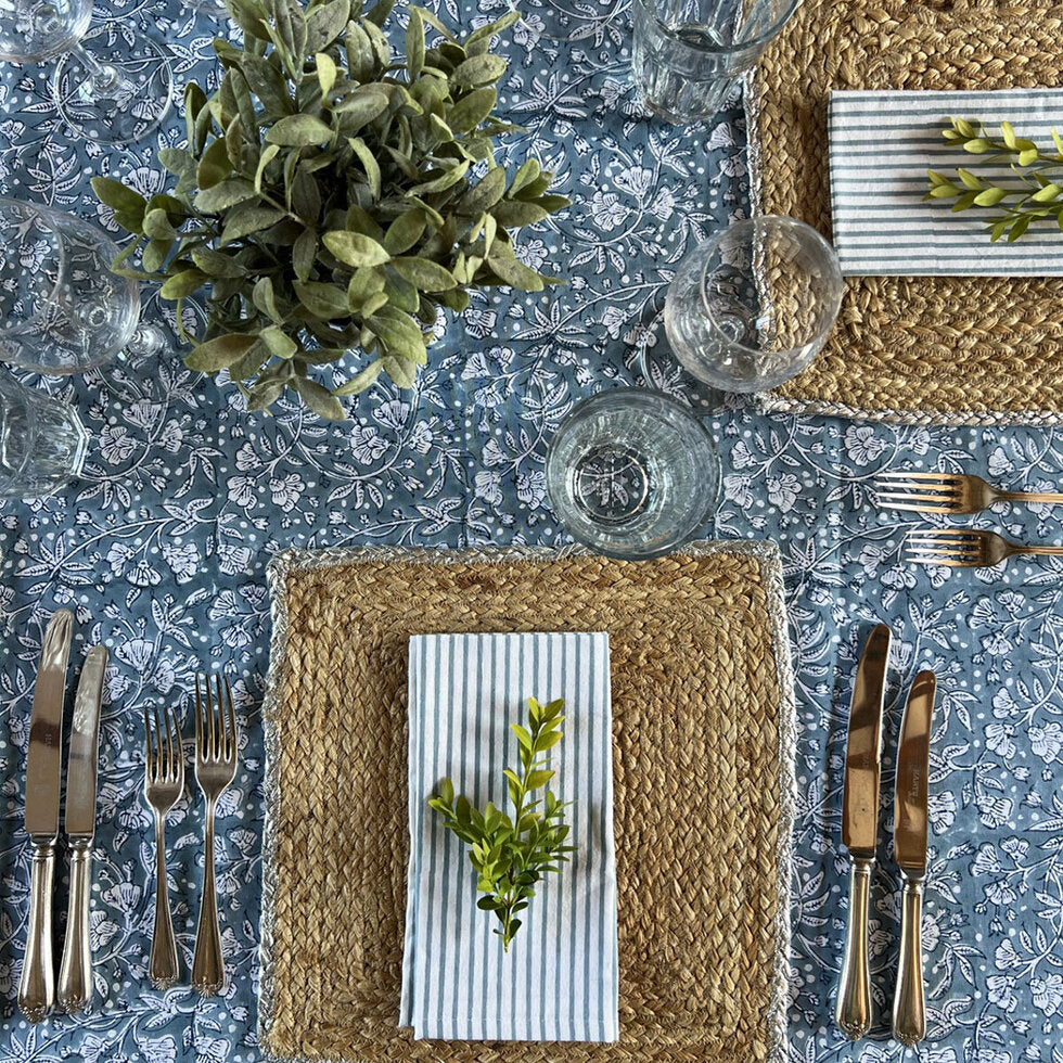 French Blue Floral Tablecloth