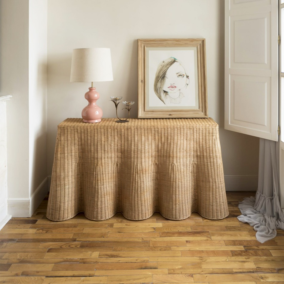 Rattan Scalloped Large Console Table